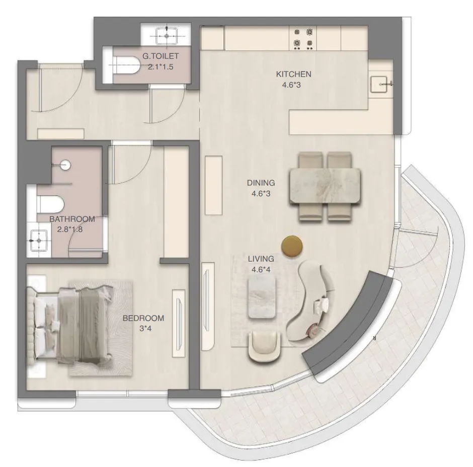 1.0 bedroom apartments -  Mirasol Mina