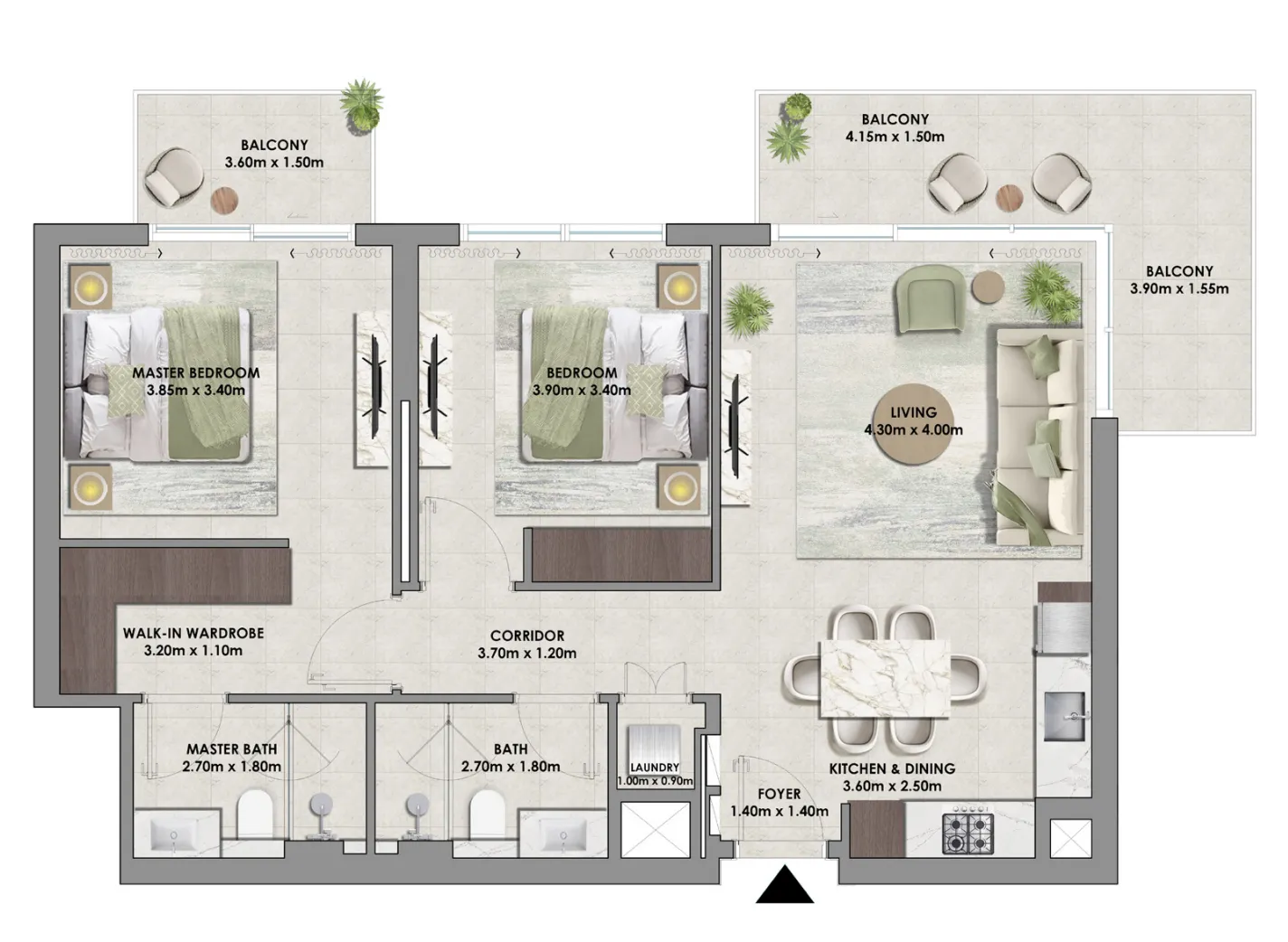 2.0 bedrooms apartments -  Palace Residences Hillside
