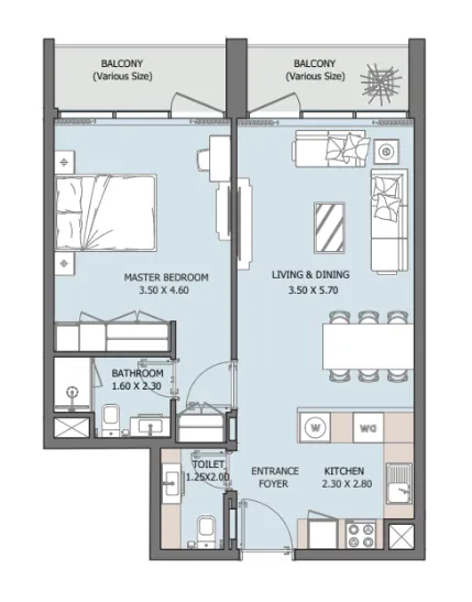 1.0 bedroom apartments -  Verdana X